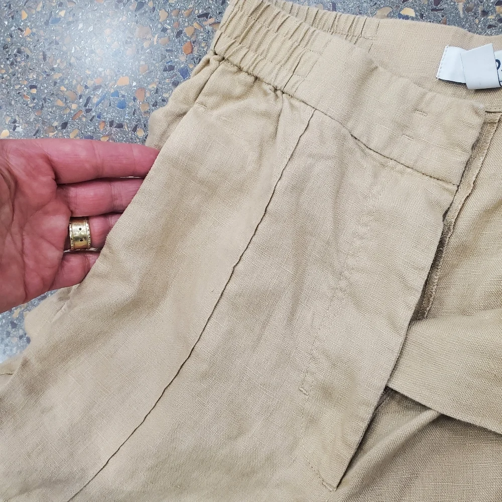 Cos Neutral Beige Linen Blend Pleat Front Straight Wide Leg Trousers Size 2